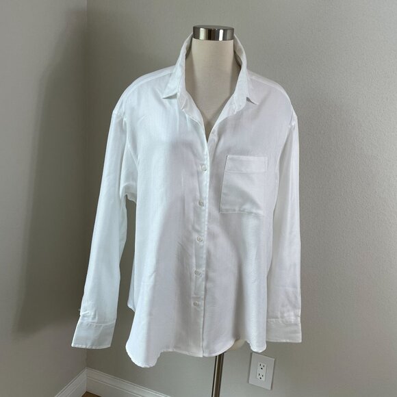 Jill McGowan Womens Plus 3X White Button Up Cotton Shirt Chevron Texture Blouse - Picture 1 of 10